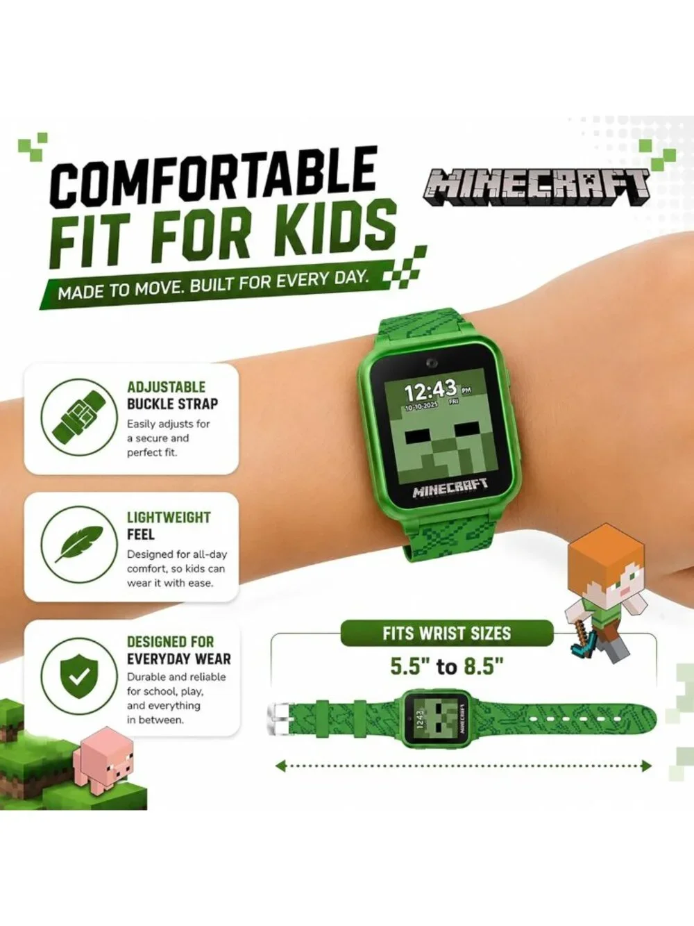 Interactive Kids Smart Watch - Touchscreen, Camera, Games, Pedometer, 10 Faces